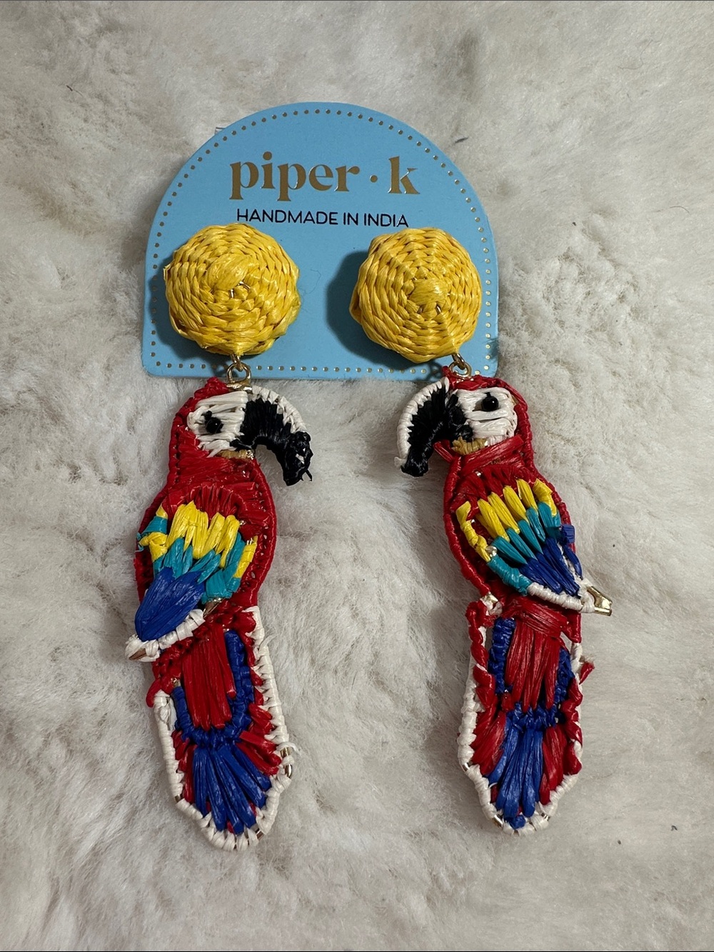 Piper K raffia macaw parrot earrings